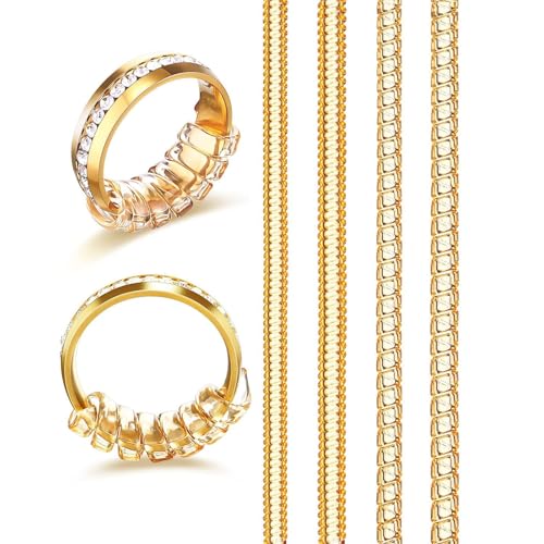 ZEBROC 8 Pcs Ring Sizers for Loose Rings, Ring Size Adjuster Spacers or Tightener, Invisible Guards, 4 Sizes Fitter, Resizer Spiral Silicone Ring Adjuster for Almost Any Rings, Reduces Size by 0.5-1.5 (Gold) - Image 1