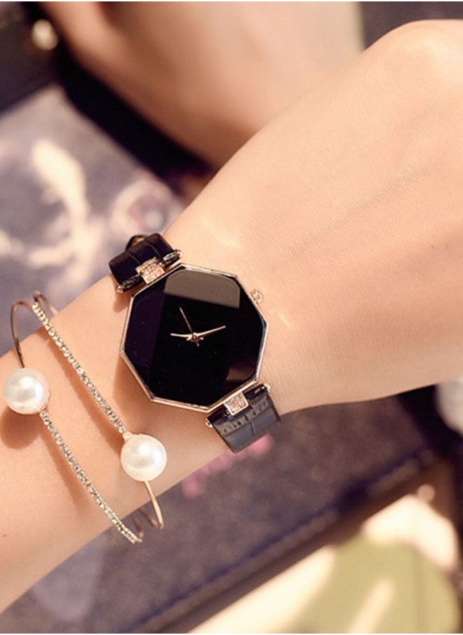 Generic - Women's Rhinestone Cut Leather Analog Watch - Image 1