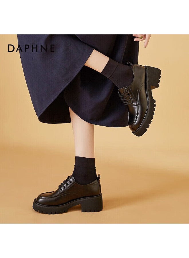Daphne Women's Flats Spring British Style Loafers, Thick-soled Heightening Leather Shoes, Versatile Women's Footwear, Black, Size 35 - Image 2