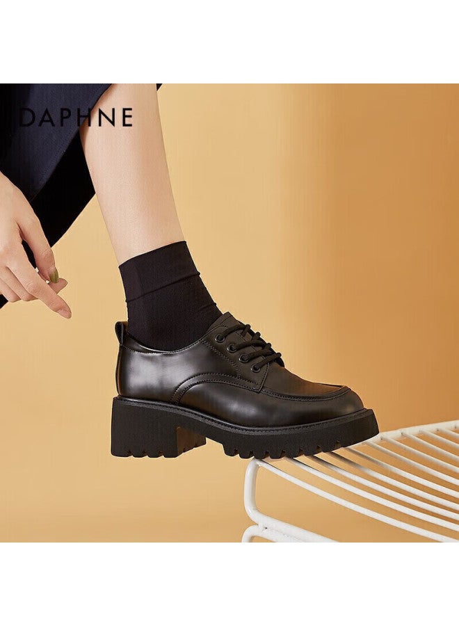 Daphne Women's Flats Spring British Style Loafers, Thick-soled Heightening Leather Shoes, Versatile Women's Footwear, Black, Size 35 - Image 1