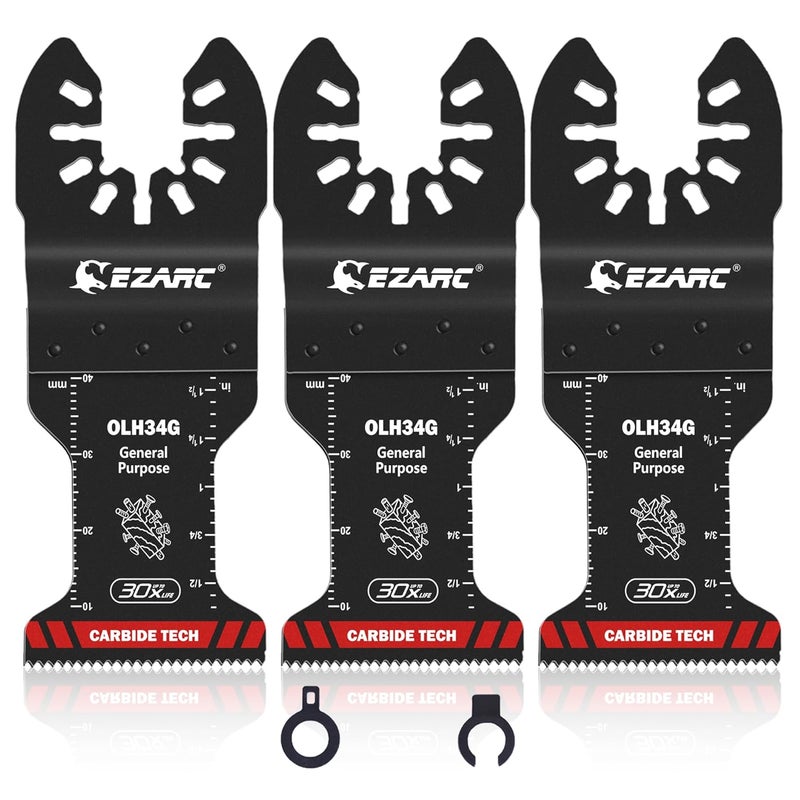 EZARC Carbide Oscillating Saw Blades, General Purpose Multitool Blades Quick Release for Metal, Nails, Wood, Plaster, Drywall and PVC, 3-Pack - Image 1
