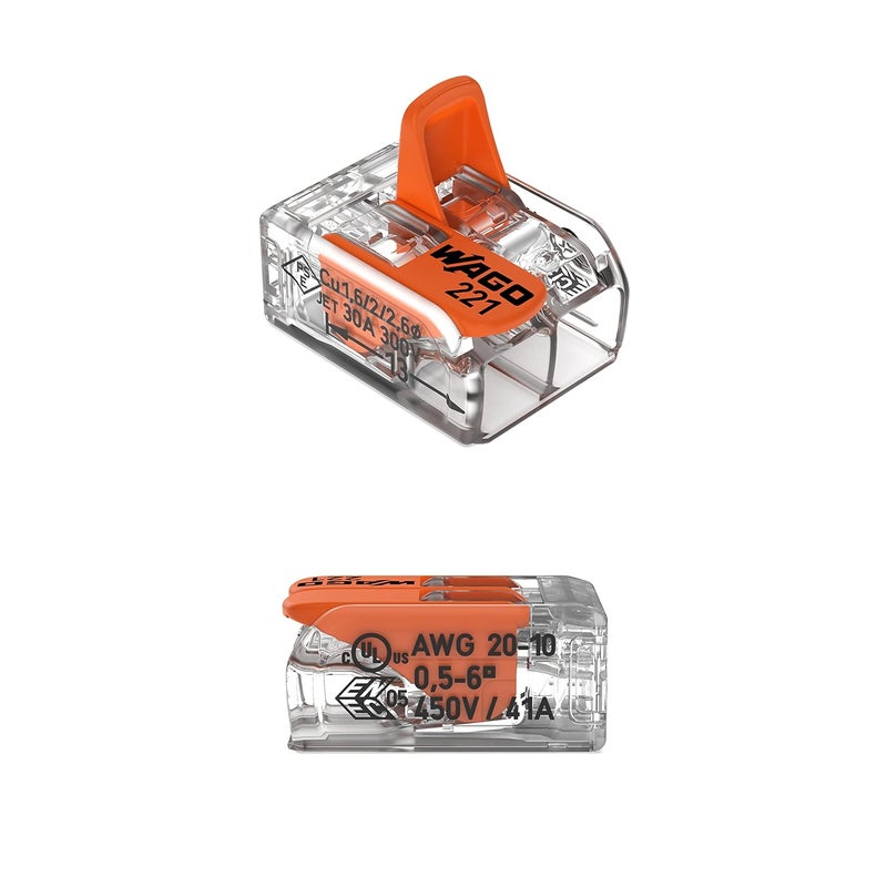 Wago 221-612 | Lever-NUTSsplicing Connector | for Solid and Stranded Conductors | 2-Conductor with Operating levers | 20-10 AWG | Transparent housing | [Box of 50 Pieces] - Image 2