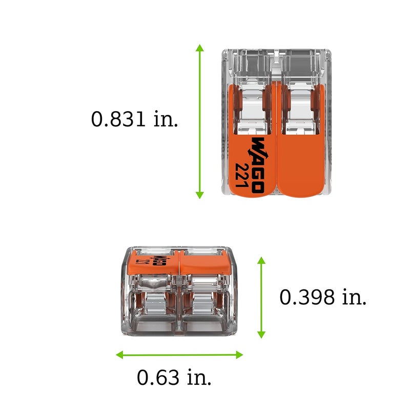 Wago 221-612 | Lever-NUTSsplicing Connector | for Solid and Stranded Conductors | 2-Conductor with Operating levers | 20-10 AWG | Transparent housing | [Box of 50 Pieces] - Image 3