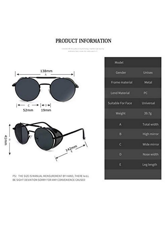 Elegante ELEGANTE Branded Side Shield Steampunk Full Black Unisex Round Sunglass - Non-Polarized, Sunglasses  - Image 4