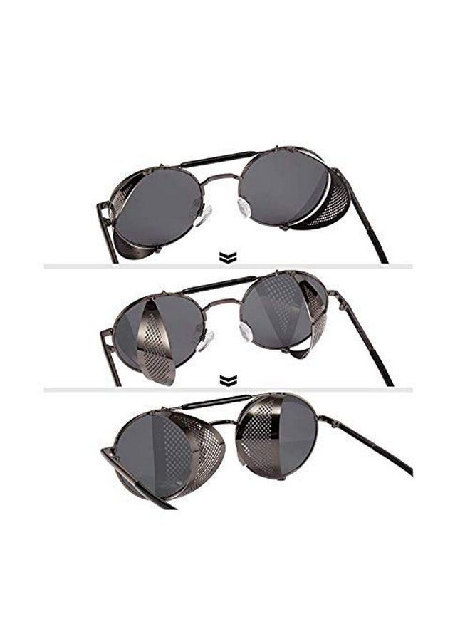 Elegante ELEGANTE Branded Side Shield Steampunk Full Black Unisex Round Sunglass - Non-Polarized, Sunglasses  - Image 3