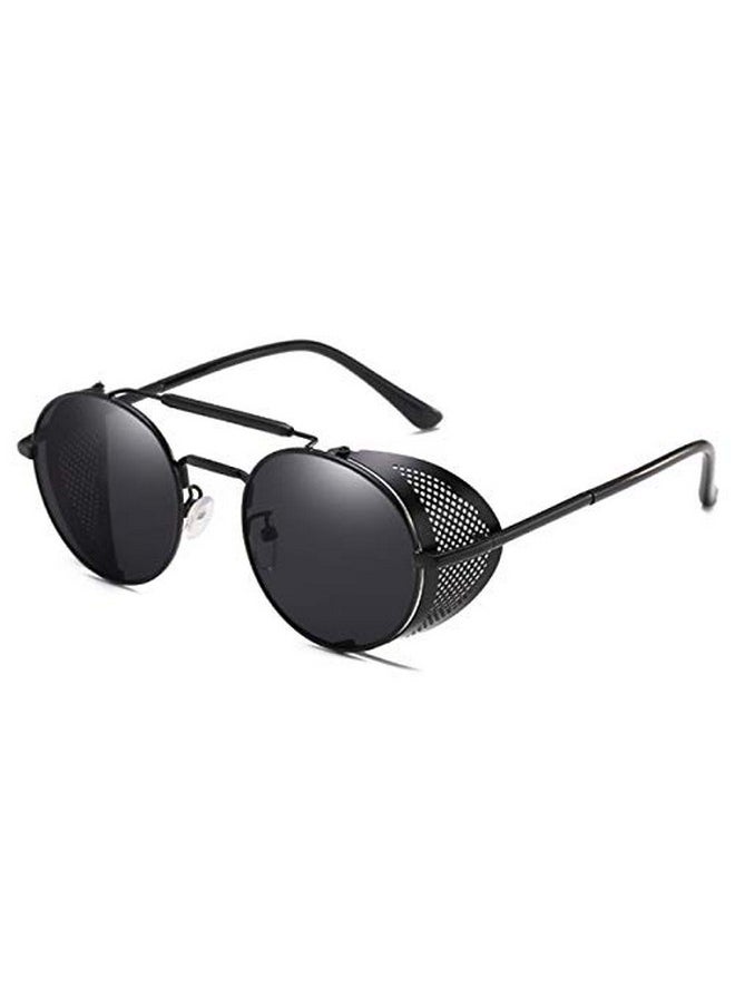 Elegante ELEGANTE Branded Side Shield Steampunk Full Black Unisex Round Sunglass - Non-Polarized, Sunglasses  - Image 1