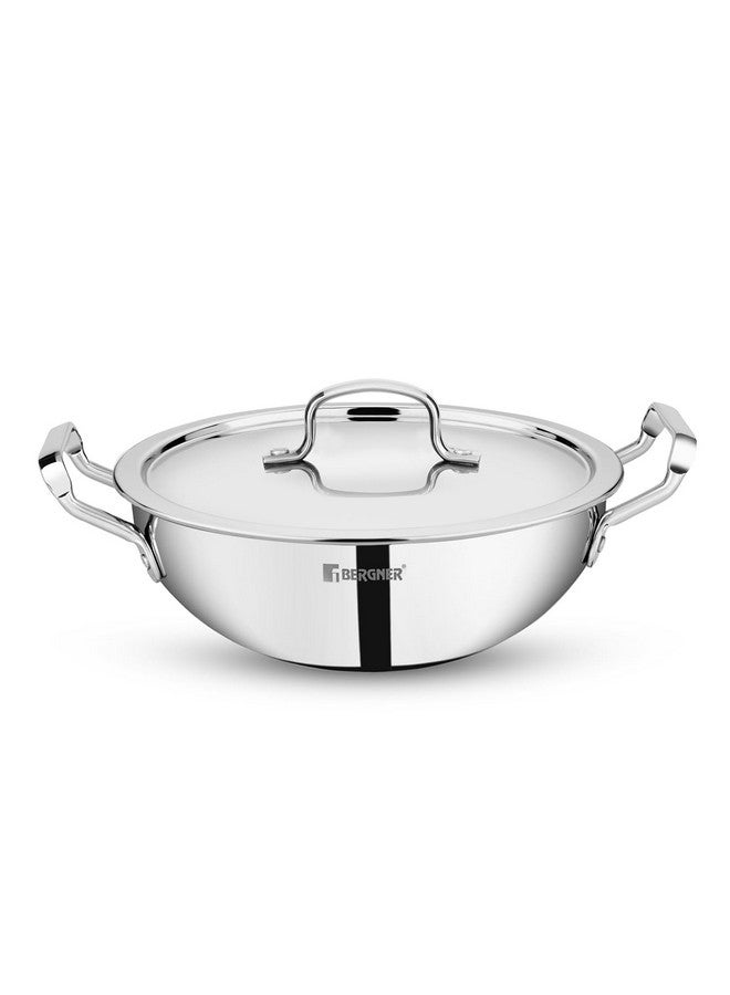 بيرجنر مقلاة BERGNER Tripro TriPly المصنوعة من الفولاذ المقاوم للصدأ بعمق 24 سم مع غطاء، سعة 3 لتر، مقابض متينة تبقى باردة، قاعدة ثقيلة، مناسبة للملاعق المعدنية - قاعدة حثية وجاهزة للاستخدام بالغاز (ضمان لمدة 5 سنوات) - Image 1