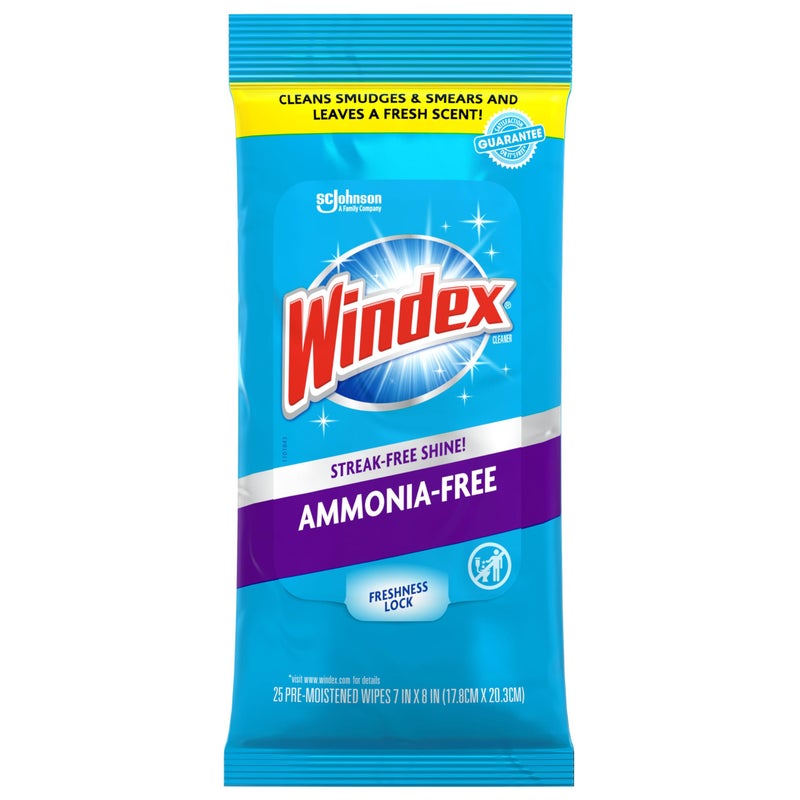 Windex Wipes Glass Cleaning Ammonia Free, Pre-Moistened Wipes for Cleaning All Glass Surfaces, Crystal Rain Fresh Scent, 25 Count - Image 1