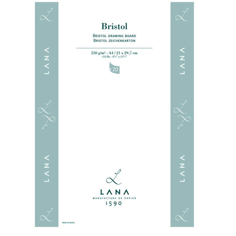 Lana Lana Bristol A4 21 cm x 297 cm Extra White Ultra Smooth 250 GSM Paper Short Side Glued Pad of 20 Sheets