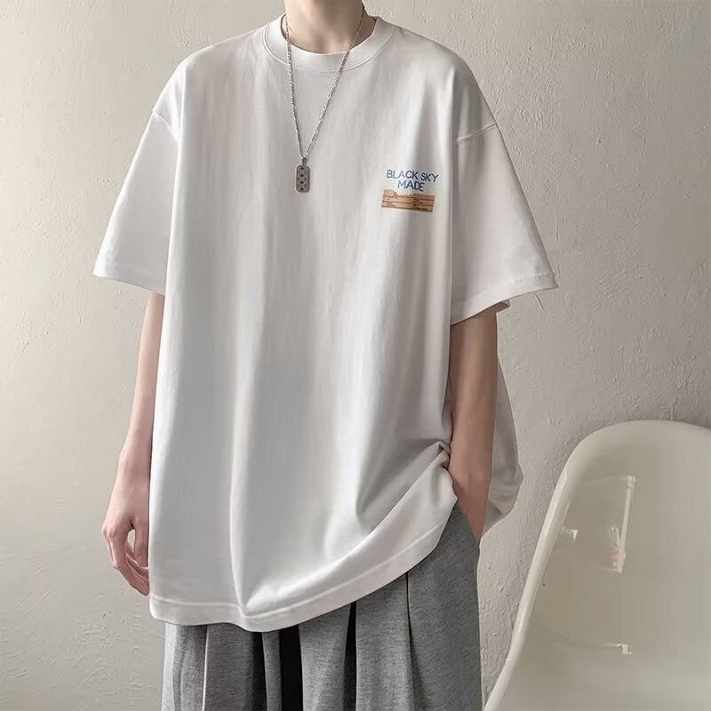 White Short-Sleeve T-Shirt For Men, Summer Ins Trendy Versatile Student Loose Casual Heavyweight Half-Sleeve - Image 2