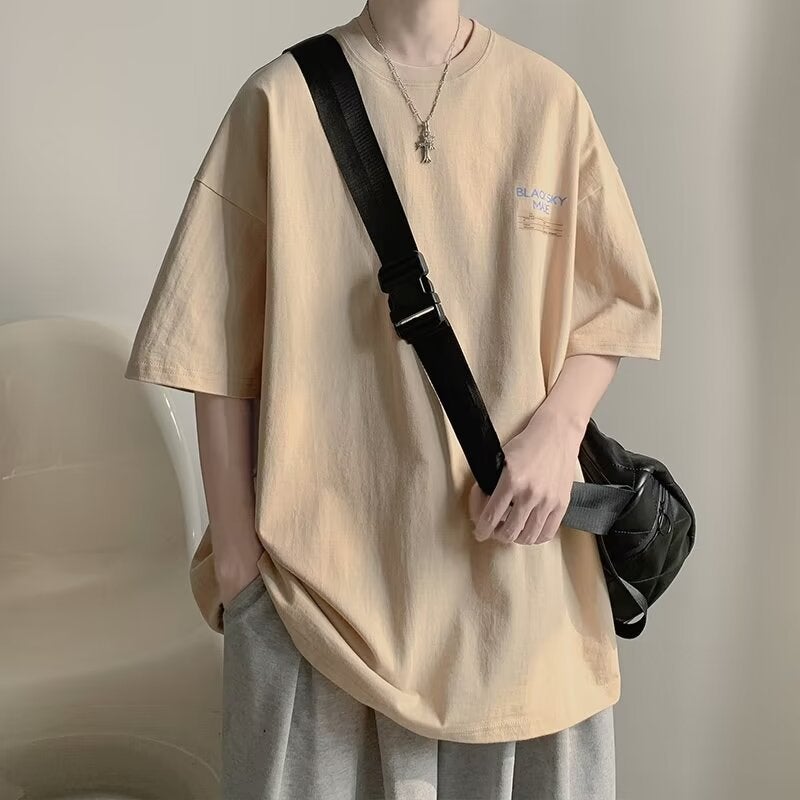 White Short-Sleeve T-Shirt For Men, Summer Ins Trendy Versatile Student Loose Casual Heavyweight Half-Sleeve - Image 1
