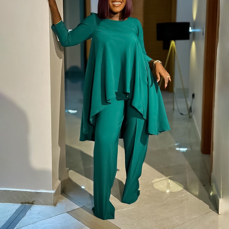 Women's Fashion Loose Irregular Top Pants Set Elegant African Two-Piece Set - Image 2