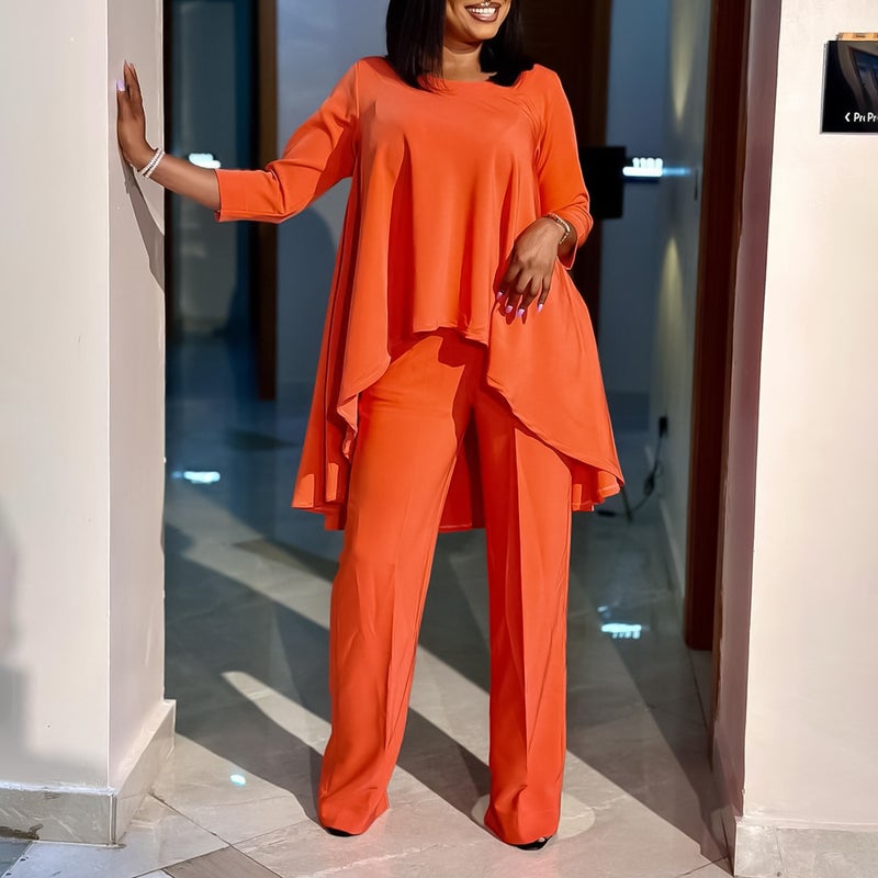 Women's Fashion Loose Irregular Top Pants Set Elegant African Two-Piece Set - Image 1