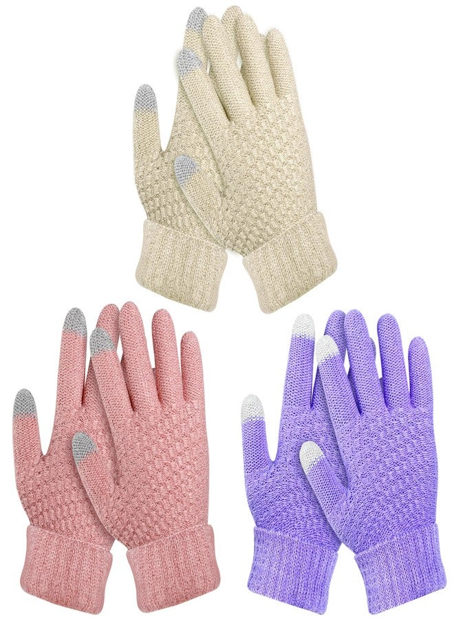 ONESING 3 Pairs Winter Gloves for Kids Knit Warm Gloves Touch Screen Thermal Gloves for Cold Weather - Image 1
