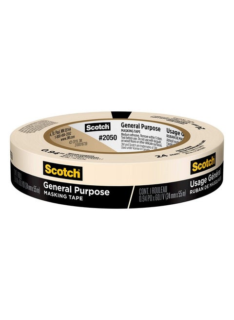 General Purpose Masking Tape, Tan, Tape For Labeling, Bundling And General Use, Multi-Surface Adhesive Tape, 0.94 Inches X 60 Yards, 1 Roll