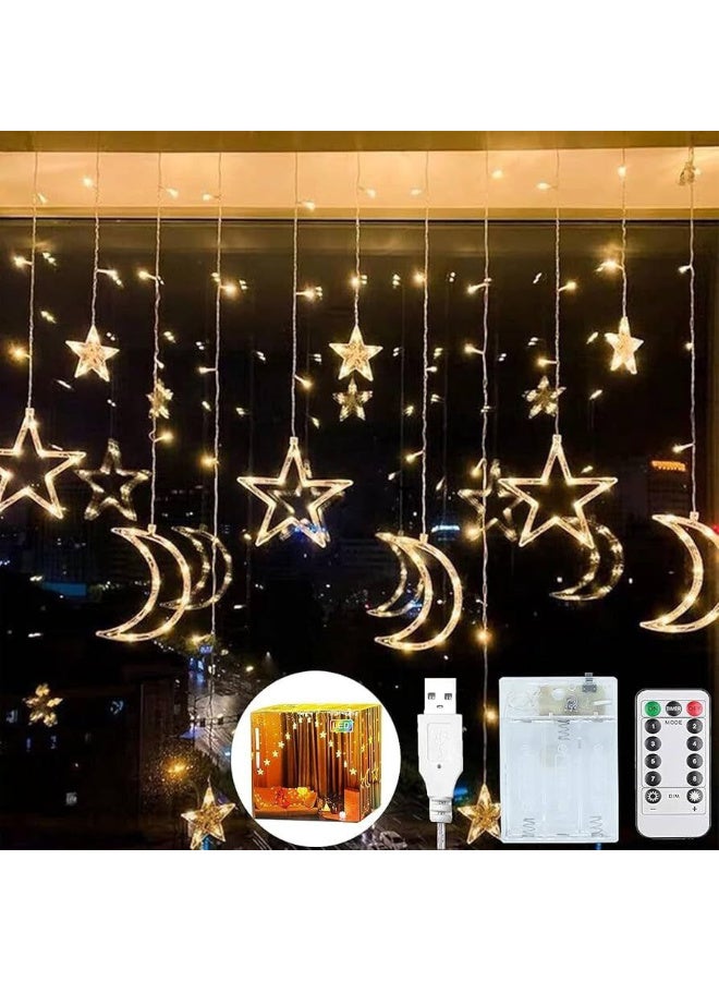 Star Moon Curtain Ramadan Lights for Bedroom Decor,3.5M Ramadan Decorations Light,Eid Moon Window String Lights,8 Flash Modes Led String Fairy Lights Stars Shaped And Moon Curtain Decorative Lights - Image 5