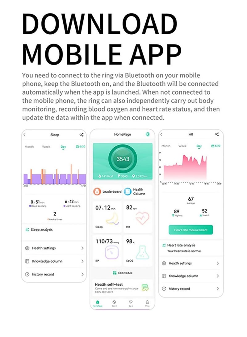general Smart Ring Health Tracker with App Fitness Sleep Heart Rate Tracker Ip68 Waterproof for OSX for Android(Black,7#) - Image 2