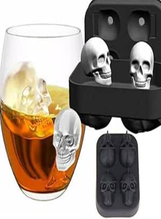 Spaceshoop Special Offer (20pcs) Skull Ice Mold 3D Flexible Silicone Ice Cube Molds Maker, 4 Giant Skulls, Round Ice Cube Maker