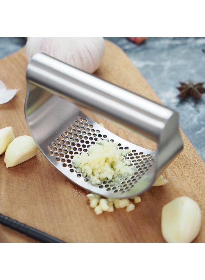general Stainless Steel Garlic Press Rocker Home Handheld Kitchen Garlic Mincer Tool for Garlic Paste and Garlic Crushing Silver - Image 3