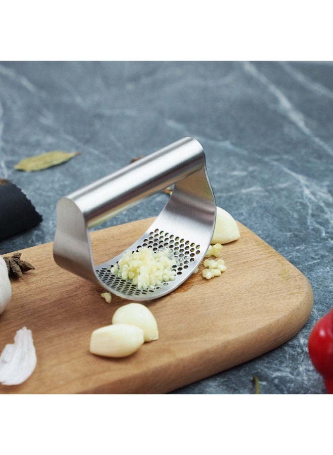 general Stainless Steel Garlic Press Rocker Home Handheld Kitchen Garlic Mincer Tool for Garlic Paste and Garlic Crushing Silver - Image 4