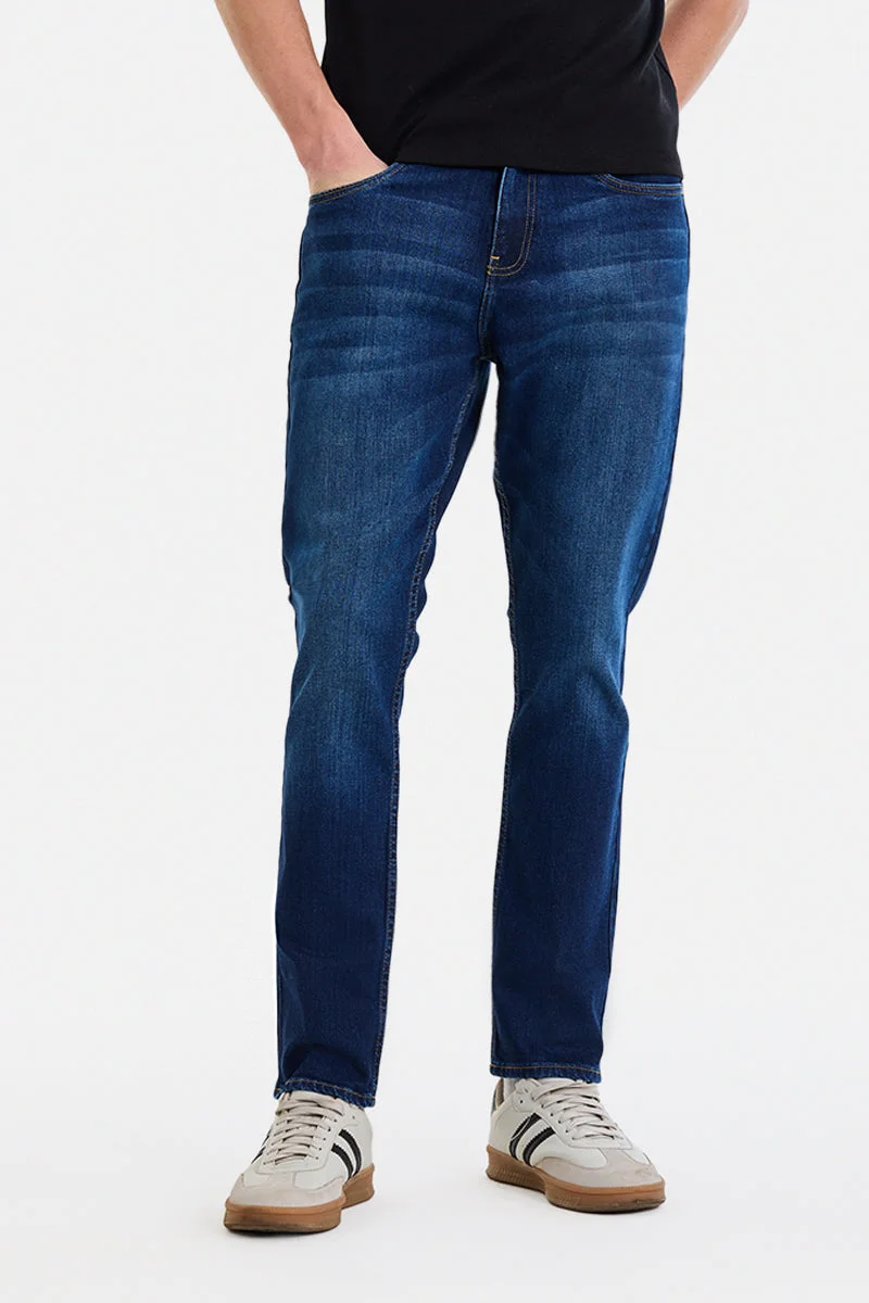 سنيتش Dark Blue Solid Slim Fit Casual Jeans