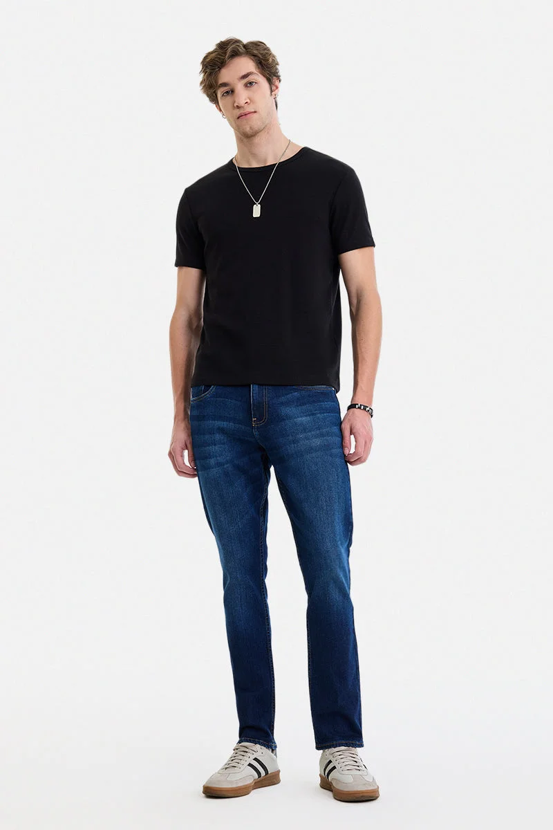 سنيتش Dark Blue Solid Slim Fit Casual Jeans