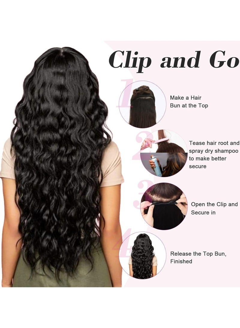 Clip in Black Hair Extensions for Women, Thick Double Weft Wavy Soft Hair & Blends Well Long Hairpieces(24inch, Natural Black) - Image 3