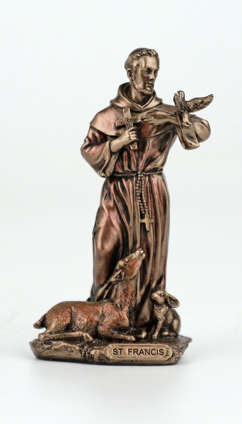 Veronese Design 3 3/8 Inch Saint Francis of Assisi Cast Resin Hand Painted Antique Bronze Finish Statue Home Decor - Image 1