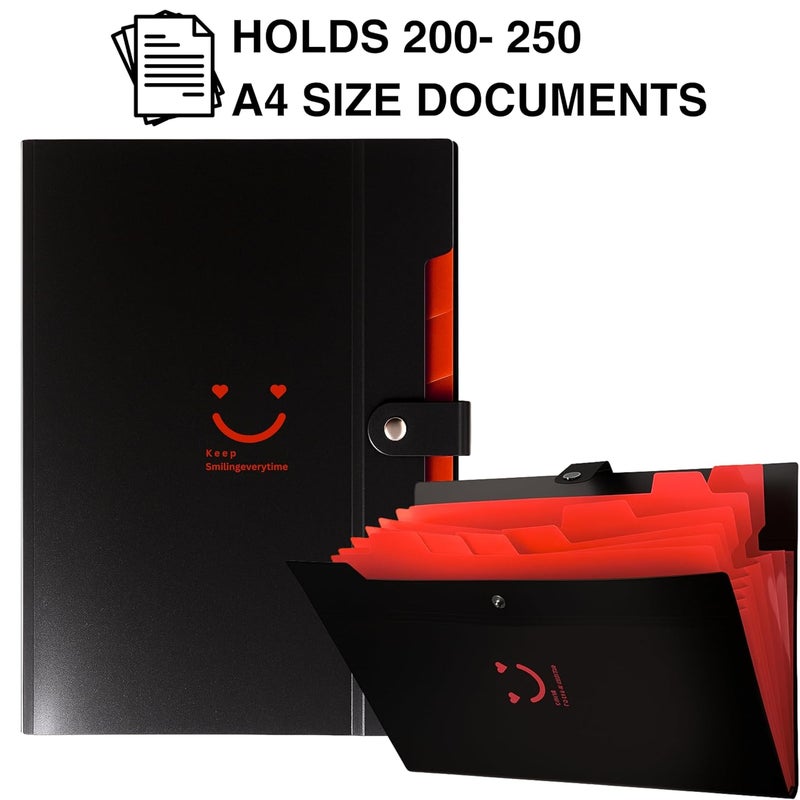 sps 8 Pocket Expanding File Folder Smile Design - Fits A4 & Letter Size Document Organizer, Accordion File Folders, File Holder for Office, School & Home Use - Orange - Image 3
