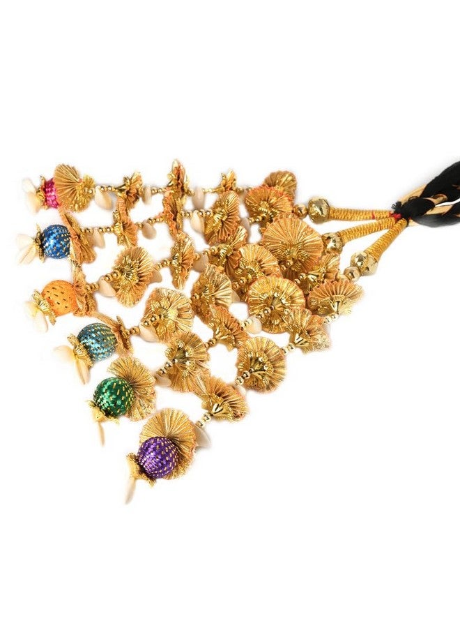 VTN Women's Patiala Shahi Parandi/Paranda Traditional Hair Accessory Braid Tassles/Hair Extension/Choti (Black with Golden Color Hangings & Multicolor Balls) - Image 3