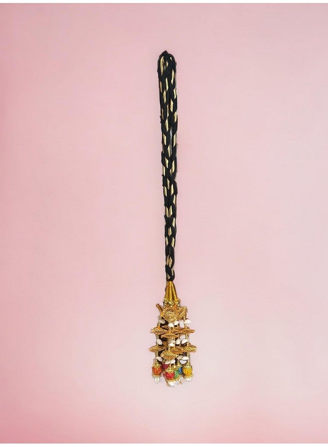 VTN Women's Patiala Shahi Parandi/Paranda Traditional Hair Accessory Braid Tassles/Hair Extension/Choti (Black with Golden Color Hangings & Multicolor Balls) - Image 4