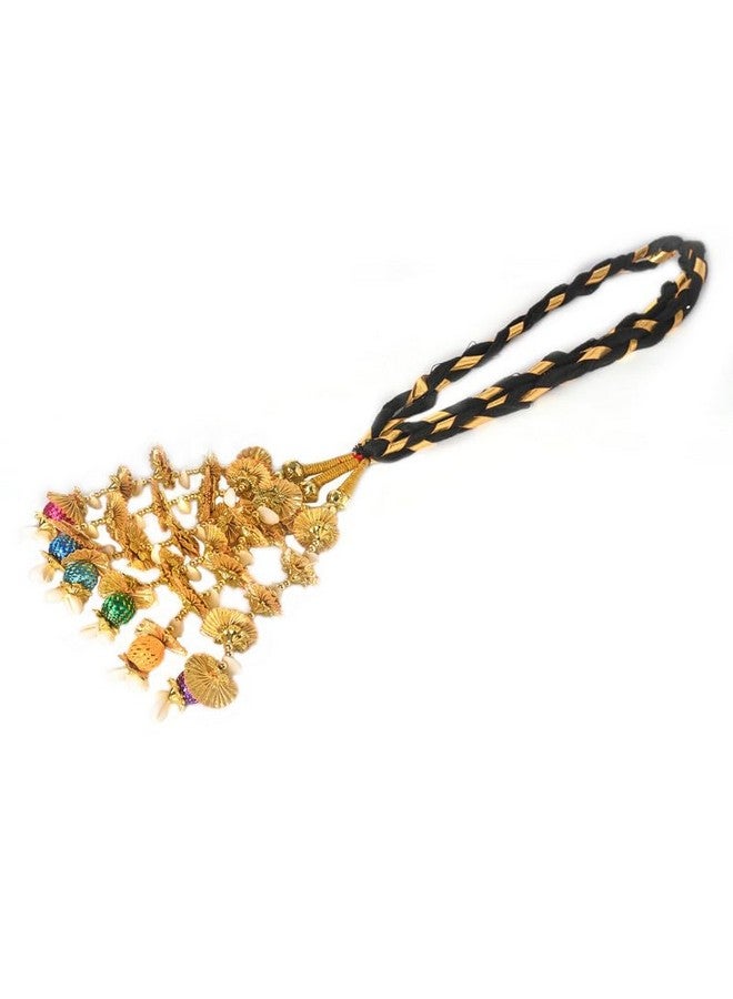 VTN Women's Patiala Shahi Parandi/Paranda Traditional Hair Accessory Braid Tassles/Hair Extension/Choti (Black with Golden Color Hangings & Multicolor Balls) - Image 5