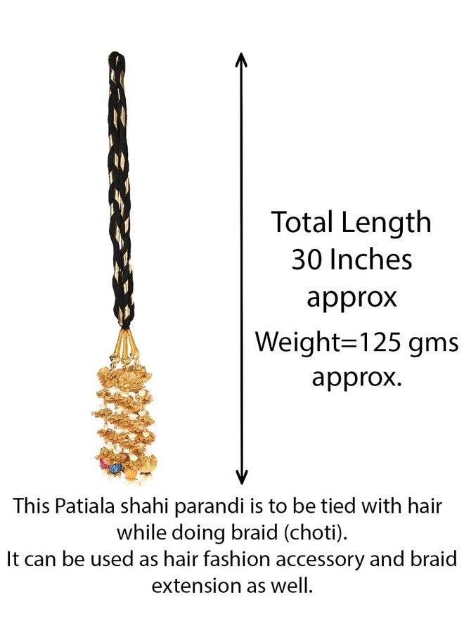VTN Women's Patiala Shahi Parandi/Paranda Traditional Hair Accessory Braid Tassles/Hair Extension/Choti (Black with Golden Color Hangings & Multicolor Balls) - Image 2