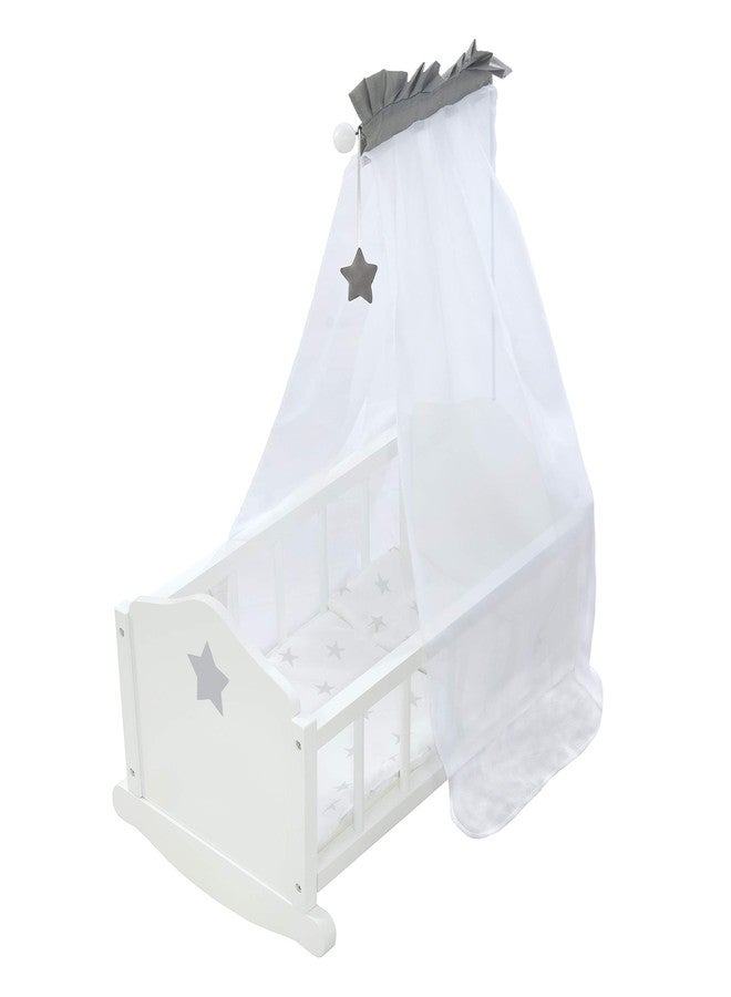 Roba Doll Cradle Set: Stella - Star, Gray & White - Includes Hanging Mobile, Pillow, Blanket & Canopy, Children's Pretend Play, Ages 3+ - Image 1