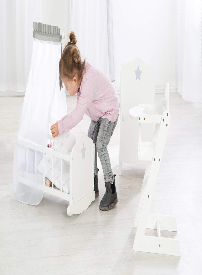 Roba Doll Cradle Set: Stella - Star, Gray & White - Includes Hanging Mobile, Pillow, Blanket & Canopy, Children's Pretend Play, Ages 3+ - Image 5