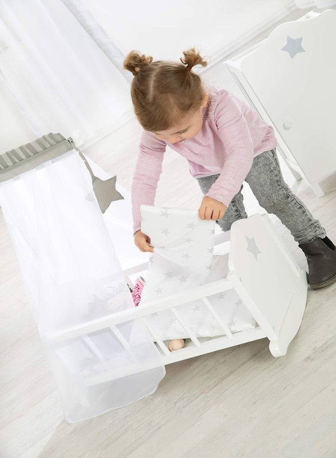 Roba Doll Cradle Set: Stella - Star, Gray & White - Includes Hanging Mobile, Pillow, Blanket & Canopy, Children's Pretend Play, Ages 3+ - Image 4