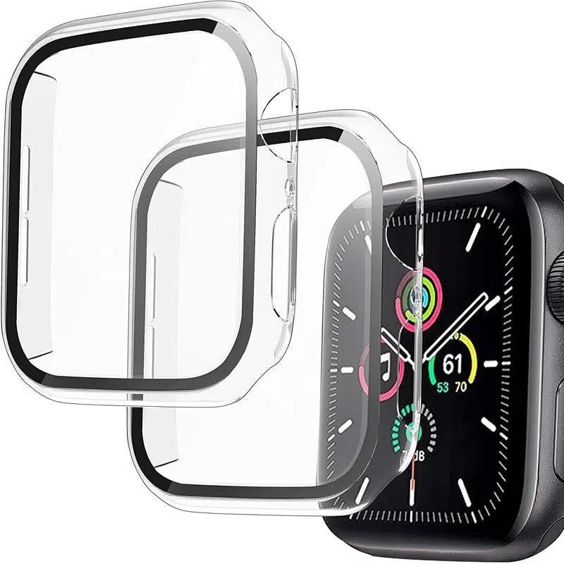 Tempered Glass Screen Protector Case: 2 Pack Transparent Hard PC Bumper With 9H Tempered Glass - Full Coverage Protection For Apple Watch Series 8/7/6/5/4/SE/SE 2 45mm - Image 5