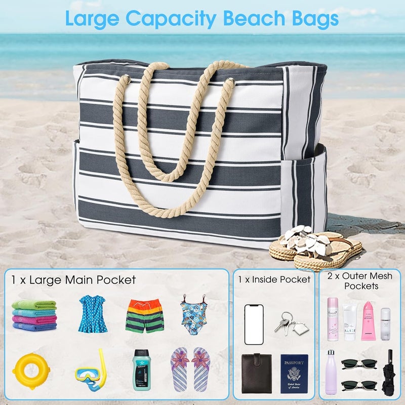 Becokan Beach Bags for Women, Large Waterproof Beach Tote Bag with Zipper Beach Bags Waterproof Sandproof Swim Pool Bag Large Tote - Image 5