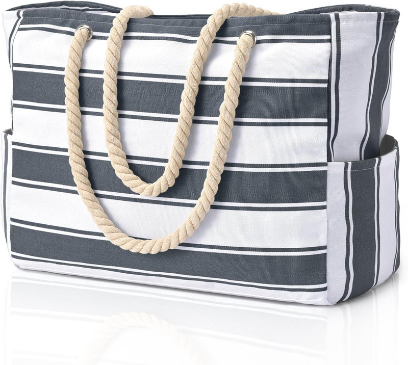 Becokan Beach Bags for Women, Large Waterproof Beach Tote Bag with Zipper Beach Bags Waterproof Sandproof Swim Pool Bag Large Tote - Image 1
