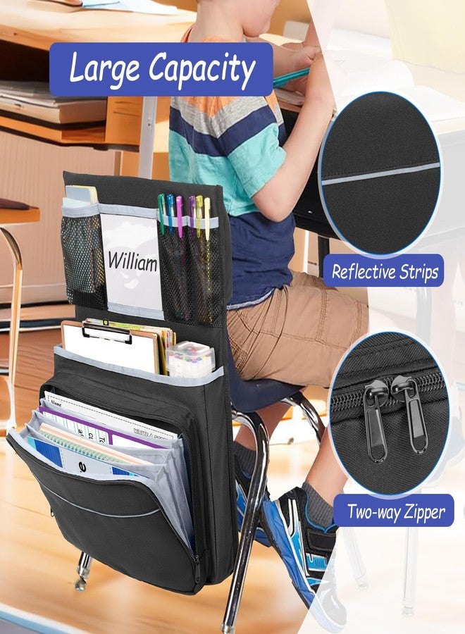 GRAOSO 15” x 20” Chair Pocket For Classroom, 1 Piece Seat Sack, Chairback Buddy Organizer Pocket for School, Kindergarten with Name Tag, Mesh Pockets, Binder Pages Storage, Black (Patented Design) - Image 4