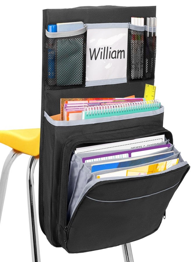 GRAOSO 15” x 20” Chair Pocket For Classroom, 1 Piece Seat Sack, Chairback Buddy Organizer Pocket for School, Kindergarten with Name Tag, Mesh Pockets, Binder Pages Storage, Black (Patented Design) - Image 1