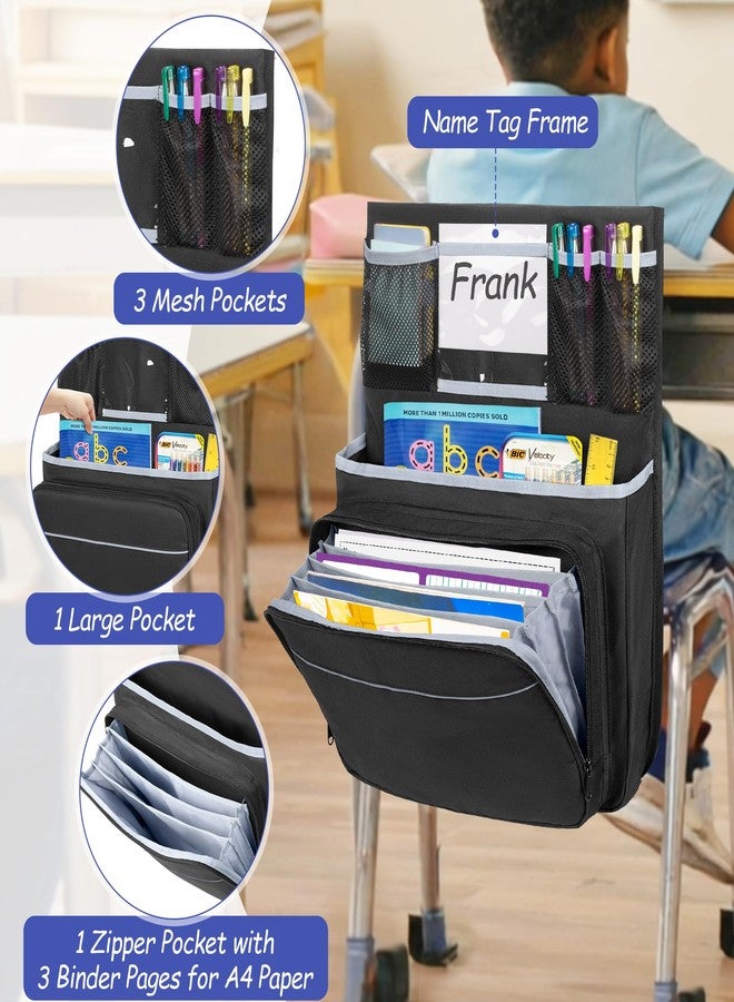 GRAOSO 15” x 20” Chair Pocket For Classroom, 1 Piece Seat Sack, Chairback Buddy Organizer Pocket for School, Kindergarten with Name Tag, Mesh Pockets, Binder Pages Storage, Black (Patented Design) - Image 3