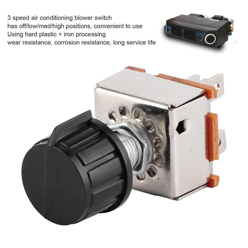 klarako Rotary AC AIR Conditioning 3 Speed Blower Switch, Car Fan Switch Fan Motor Switch for Universal Volume Control Rotating Plastic Knob, 10000 Times for MEI 115, for Freightliner INM2G754A, for SW 1000c - Image 3