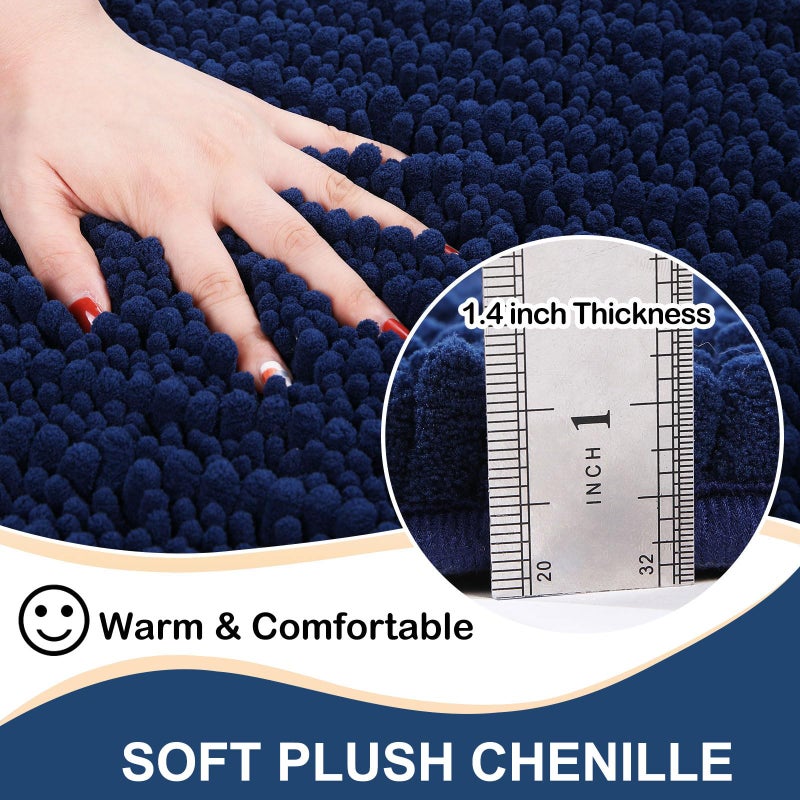 Arotive Arotive Luxury Chenille Bathroom Rug Mat  Extra Soft Thick Absorbent Shaggy Bath Rugs  Non-Slip Machine Wash Dry Plush Bath Runner Mats for Bathroom  Shower  and Tub (59""x35""  Navy)  - Image 1
