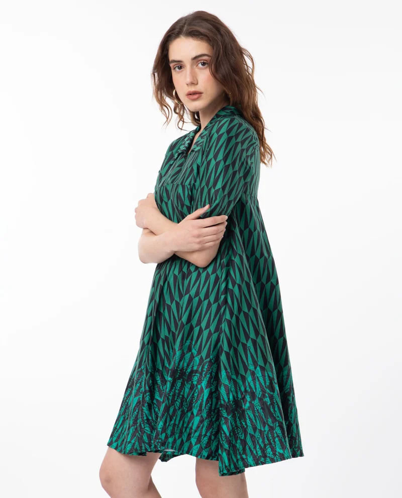 Rareism Women's Abstract Geometric Print Collared Tent Dress