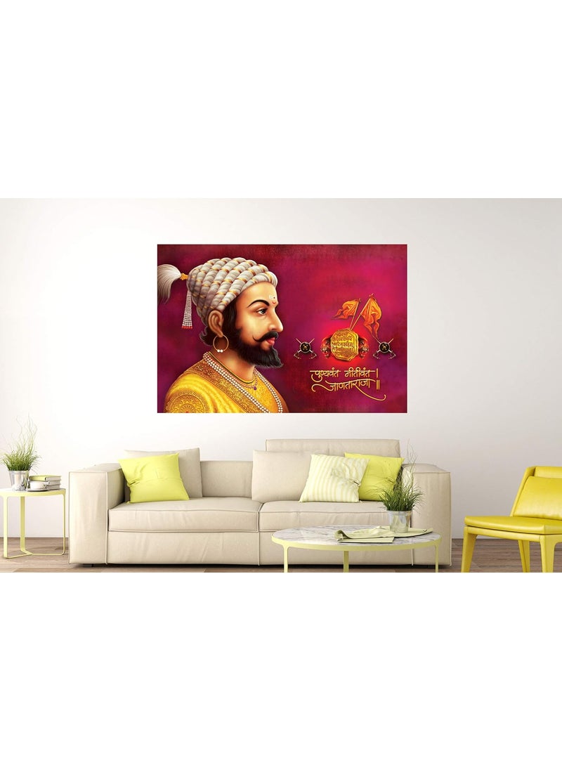 Masstone Masstone Shivaji Chatrapati Sparkle Coated Self Adhesive Painting Without Frame Digital Reprint Multicolor 36 x 24 inch  - Image 1