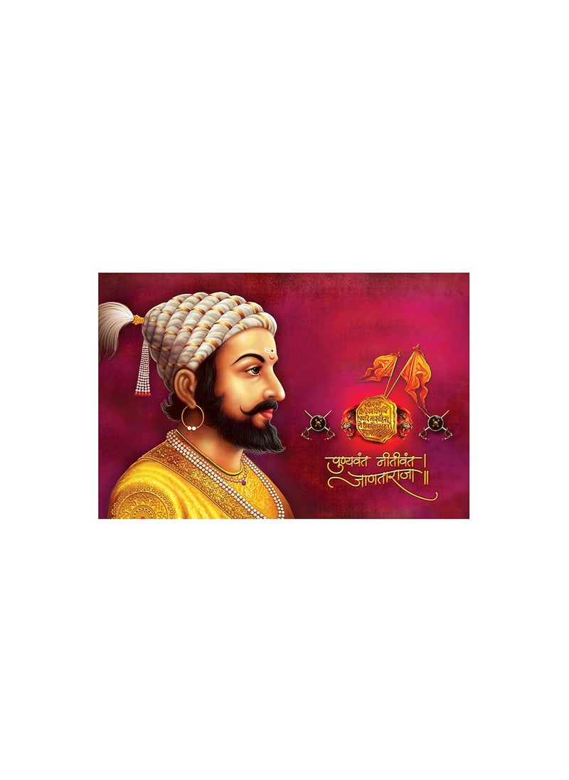 Masstone Masstone Shivaji Chatrapati Sparkle Coated Self Adhesive Painting Without Frame Digital Reprint Multicolor 36 x 24 inch  - Image 2