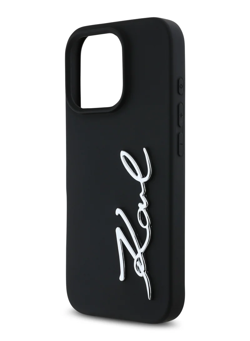 Karl Lagerfeld iPhone 16 Pro Case TPU Silicone with Metal Signature Logo / Drop Protection Back Cover / Easy Snap On / Comfortable Grip - Black