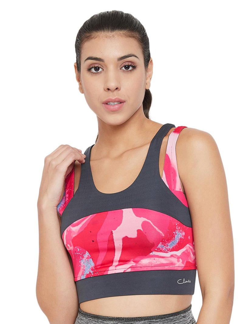 Clovia Women's Polyester Lightly Padded Wire Free Sports Bra (BR2159P22S_Pink_S) - Image 1