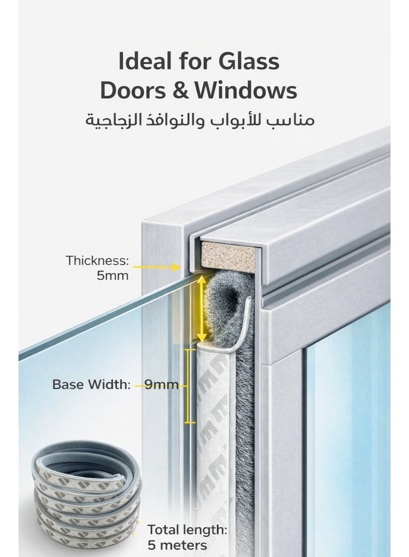 IKBEN Self Adhesive Brush Seal Strip 5M – 9mm Base Weather Stripping for Doors & Windows, Blocks Dust, Sand, Wind & Noise - Image 2